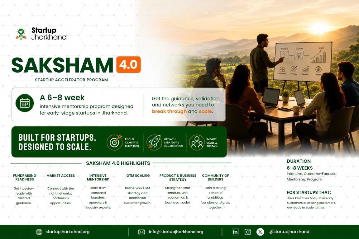 Startup Jharkhand Launches SAKSHAM 4.0, Applications Open Till September 15, 2026